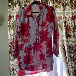 Free People Longsleeve Red Floral Mini Dress